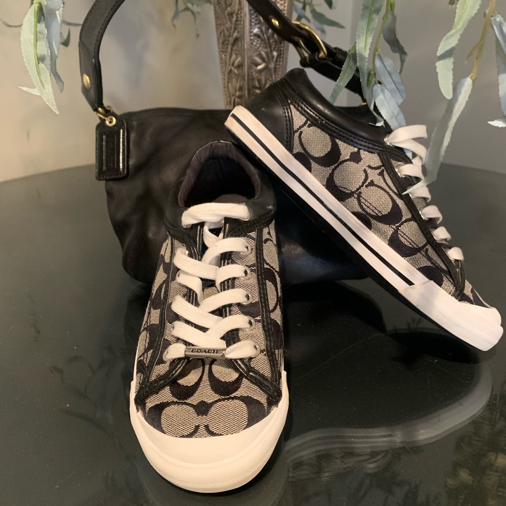 Leather Coach purse and canvas logo tennis shoes sz.  7